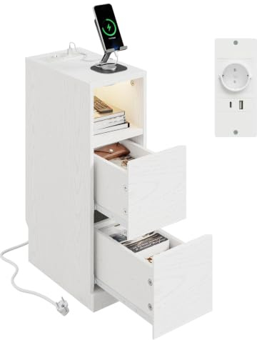 SoBuy Table de Chevet avec Chargeur et Lampe LED à détecteur, 20x35x60cm