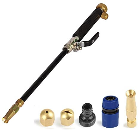 VergilSon Pistolet de nettoyage haute pression extensible pour tuyau d'arrosage maison, buse nettoyage, pulvérisateur vitres, extension baguette lavage voiture, 5 embouts Noir