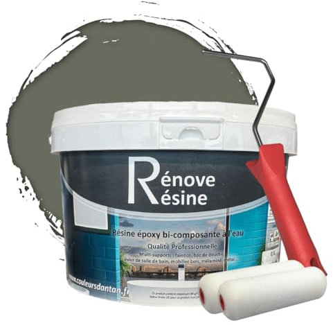 COULEURS D ANTAN Peinture Résine multisupport Intérieur pour Faïence, Carrelage, Douche, Baignoire 5m² - RAL 7023 Gris béton + Kit d'application OFFERT