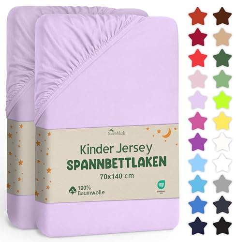 NatureMark Lot de 2 draps-Housses pour Enfant - 70 x 140 cm - Jersey Doux - 100% Coton - pour lit de bébé et lit d'enfant - Lilas/Lavande