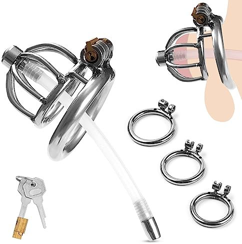 Keuschheitskäfig Herren,Edelstahl Peniskäfig mit Dilator Harnröhre & 3 Hodenringe Penisring,Chastity Cage Male Metall,Keuschheitsgürtel für Herren mit Penis Plug,Sex Spielzeug für die Männer