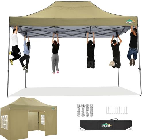 COBIZI Pavillon 3x4,5 wasserdicht stabil Winterfest 3.0,Faltpavillon 3x4,5 Partyzelt, Gartenpavillon UV Schutz mit 4 Seitenteilen Festival Partyzelt Sonnenschutz Pavillon, Khaki