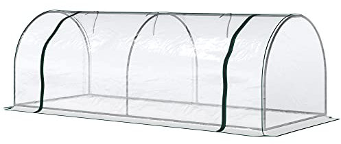 Outsunny Serre de Jardin Tunnel Serre à tomates 2,5L x 1l x 0,8H m Grande Porte zippée bâche PVC Transparent métal époxy Vert