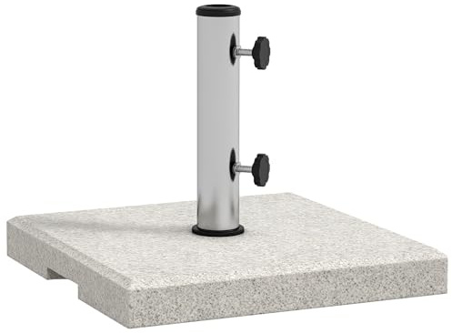 Outsunny Base per Ombrellone da Giardino 25kg per Pali da Ø32mm, Ø38mm e Ø48mm, Base Ombrellone in Granito e Acciaio Inox con Manopole Laterali e Maniglie, 38x38x38 cm, Grigia