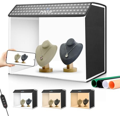 PULUZ - Caja de luz de estudio fotográfico (60 x 40 cm, 23,6 x 14,7 pulgadas), kit de tienda de estudio de fotografía portátil con 4 fondos de color, 3 modos de luz + 10 niveles de brillo