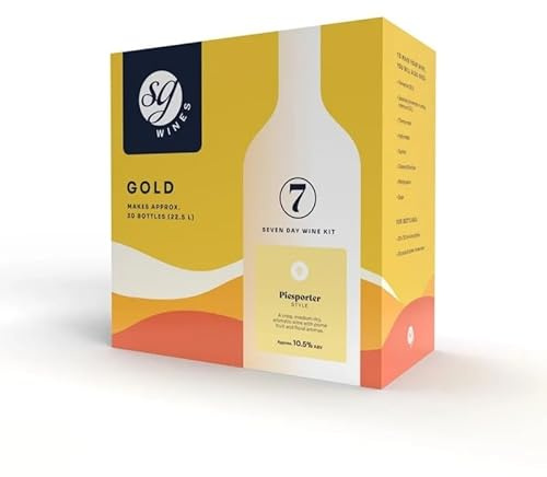DIAH DO IT AT HOME SG Gold Piesporter 7-Day Wine Kit with Airlock - Makes 30 Bottles (22.5L) of Crisp Medium-Dry White Wine with Floral Aromas - Approx 10.5% ABV - Premium DIY Homebrew Set
