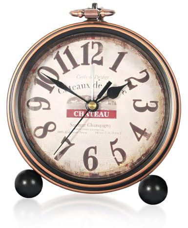MEGYAD Retro Wecker Analog Ohne Ticken Lautlos: Tischuhr Vintage Silent Kleine Nachttischuhr Batteriebetrieben, Vintage Tischuhr Analog für Schlafzimmer Wohnzimmer Kinder
