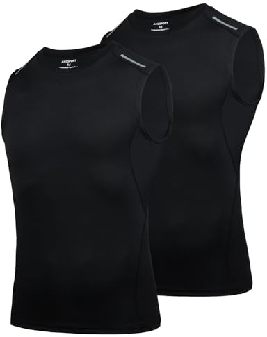 AMZSPORT Canotta Compressione da Uomo, Canottiere Palestra Maglietta Senza Maniche Maglie Sportiva Running Bodybuilding T-stirt, NeroNero Rete S