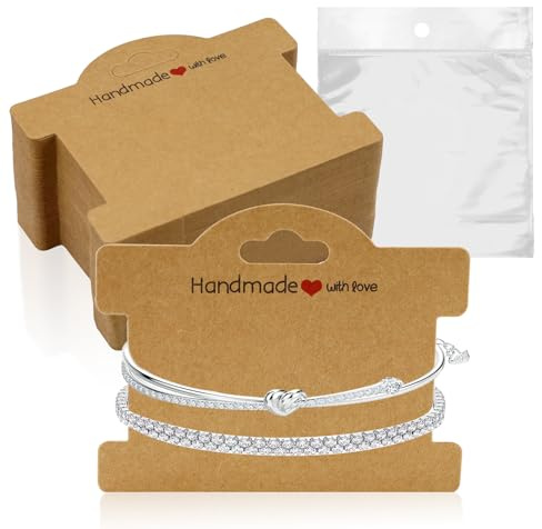 Modixun Armband-Display-Karten mit transparenten Beuteln, Armbandverpackung für kleine Unternehmen, hängende Schmuck, Armband, Business-Zubehör für den Verkauf von Armbändern, Braun, 70 Stück