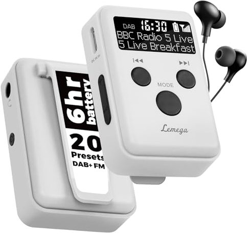Pocket Portable DAB Radio | Rechargeable,Quick Charge | FM Radio | Sports Clip & XL Length Earphones | Radio for Sports Walk,Run or Biking | Small Digital DAB Radio,Pocket Radio | Lemega MINI GO