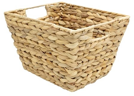 Box and beyond – Cesta de almacenamiento – Jacinto de agua – 23 x 28 x 18 cm – Trenzado grueso – Asas integradas – Cesta rectangular