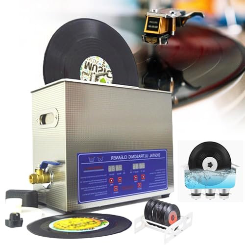 Nettoyeur à Ultrasons + Support De Nettoyage Disques, Minuterie NuméRique Et Chauffage, Nettoyeur De Disques Vinyles à Ultrasons 6 L (Acier Inoxydable 304), Pour Support Montre à Bijoux