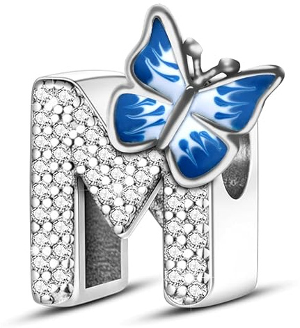 XWN Lettera Bead Charm Ciondolo Alfabeto Argento Sterling 925 con Cubic Zirconia Pendenti per Pandora Braccialetti, Compatibile con Braccialetti e Collane europei