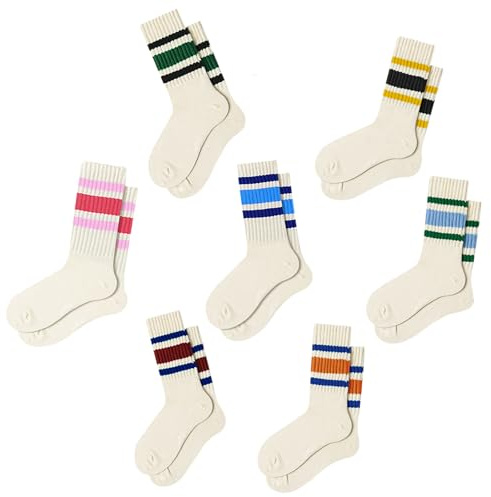 Fszsaa Fun Novelty Striped Retro Crew Socks For Women Sporty Calf Casual Cotton Socks Women