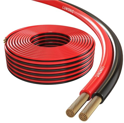 Lumonic Lautsprecherkabel | 50m Rot Schwarz | 2x 2,5mm² CCA | HiFi Boxenkabel | Audio Zwillingsleitung