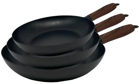 Sartén Antiadherente de Acero al Carbono,Revestimiento Antiadherente,Libre de PFOA,Mango silicona Estilo Madera,Apta para Todo Tipo de cocinas,incluida inducción y Puede lavavajillas (Ø 20/24/28 cm)