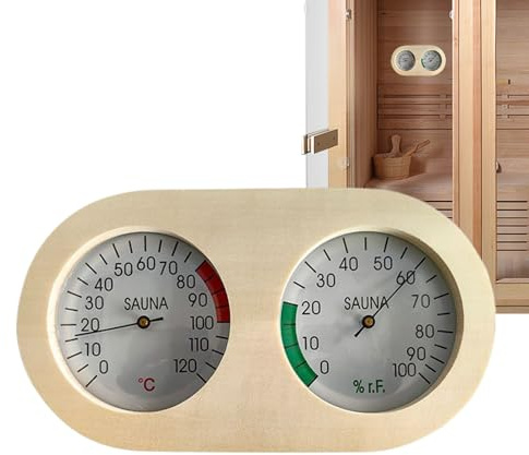 Monitor de humedad de temperatura: calibre portátil de madera para exhibición precisa, marcado fácil de leer para dormitorio, baño, sauna, jardín, porche, sótano, garaje, casa, cocina, apartamento, us