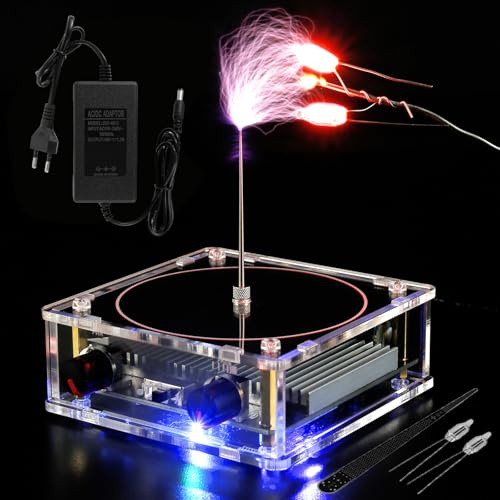BAODBF Music Tesla Coil,Bobina de Tesla de acrílico del altavoz,Flash Artificial Musical Enseñanza científica,Bobina de música Tesla para niños