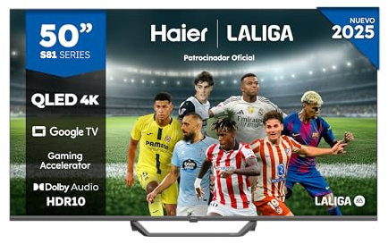 Haier Smart TV 50 QLED 4K Ultra HD S81 Series, Google TV, Dolby Audio, Gaming 120Hz DLG, HDMI 2.1, Chromecast Integrato, Bluetooth 5.1, Design Senza Bordi, Telecomando Vocale