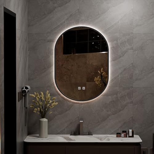 Ztexkee Specchio Bagno con Luce e Antiappannamento 50x70 cm Ovale Specchi da Parete per Bagno con led illuminato Regolabile in 3 colori (Spina standard-EU)