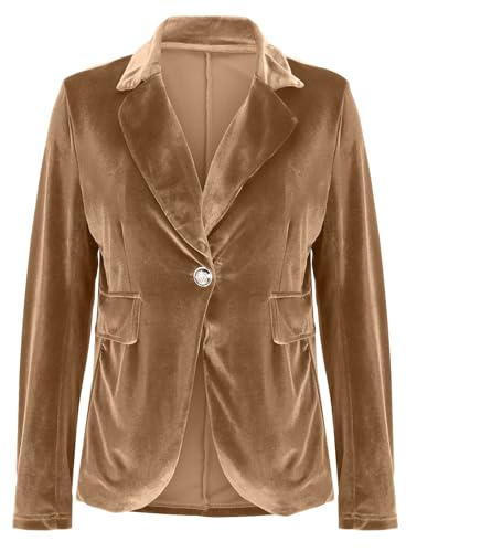 Sammet blazer kvinnor business vardaglig kostym ledig långärmad krage blazer passar solid sjal 1 knapp arbetskläder, Khaki, XL