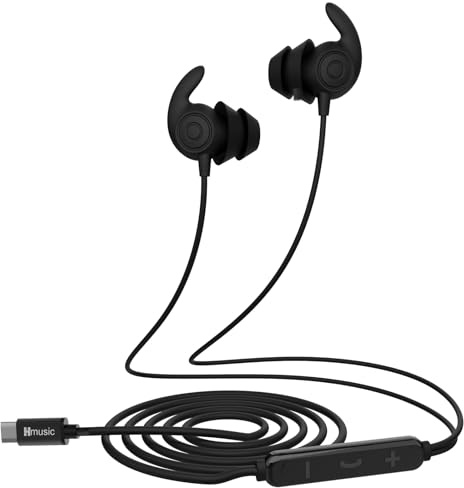 Hmusic Écouteurs de Sommeil Filaire pour Dormir sur Le Côté, USB-C | Isolation Phonique 30dB, Silicone Souple, 2g Ultra-Léger, Design Plat à 2 Couches pour l'Insomnie, Ronflement, Noir