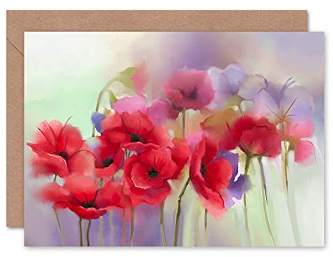 Wee Blue Coo Flowers Dreamy Poppies Greeting Card With Envelope Inside Premium Quality