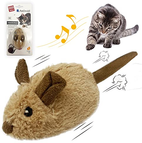 GiGwi Moving Cat Toy Mouse, Interactive Cat Toys Mice Electronic with Furry Tail, Automatic Squeaky Cat Toys for Kitten Indoor/Outdoor Exercise (Brown-Ear)
