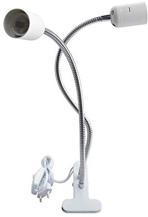 Klarlight Portalampada E27 con Clip in Metallo, Interruttore on/off Spina Europea, 360 Gradi Flessibile ES Doppio Portalampada per Trucco, Tatuaggio, Ufficio, Lettura Notturna, la Pianta Cresce