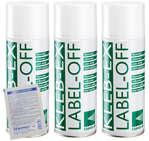 KLEB-EX - VPE: 3 x 400ml Spraydose - Kleberlöser und Etikettenlöser - ITW Cramolin - 1341611 - Etikettenentferner und Kleberentferner inkl. 1 St. DEWEPRO® SingleScrubs