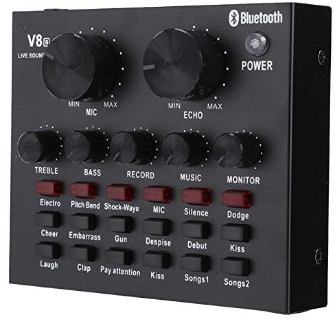 V8-Soundkarte, Sound-Mixer-Board, professionelle Audio-Stereo-Live-Soundkarte, Dynamic-Mikrofon-Multifunktions-Soundkarte für Karaoke-Musikaufnahmen