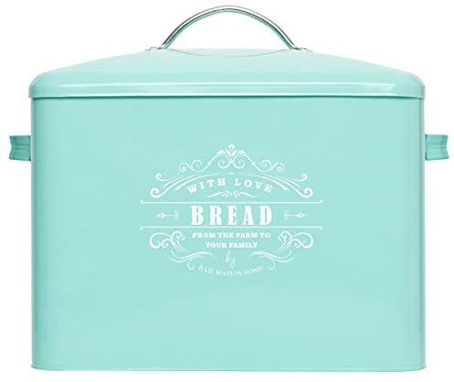 Extra Large Teal Farmhouse Bread Box for Kitchen Countertop - Breadbox Holder Fits 2+ Loaves - Bread Storage Container Bin - Rustic Bread Keeper Vintage Metal Kitchen Decor for Counter(Bread Box)