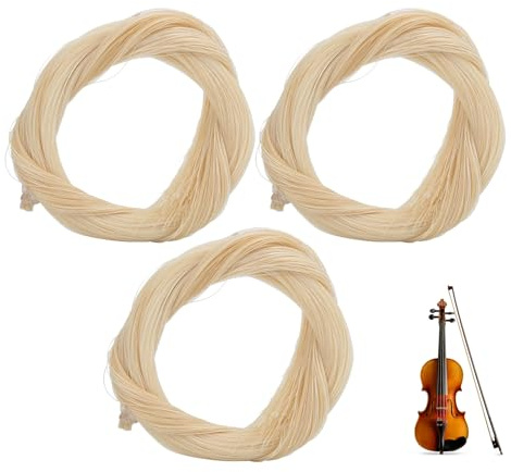 Lot de 3 crins d'archet pour violon, 74cm/29,1 pouces en crin de cheval pour cordes de violon de remplacement installation facile Accessoires de réparation pour alto violoncelle