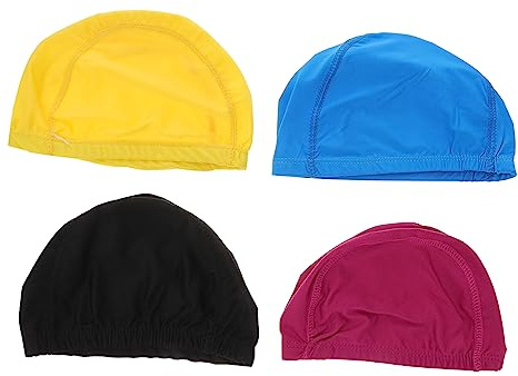 GANAZONO Elastic Swim Caps for Kids 4 Pack Water Hat for Kids Swimming Girls Boys Adults Nylon Ear Protection Random Color
