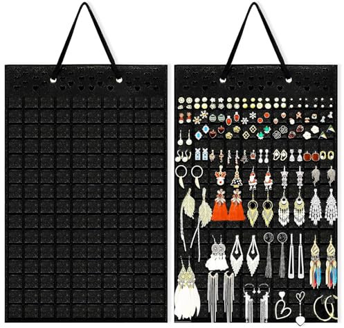 thirei Portaorecchini Organizzatore, 2 pezzi Appeso Contiene Portagioielli, Contiene fino a 300 paia di Orecchini, Portaorecchini con 150 Feltrini, Ideale per Conservare gli Orecchini