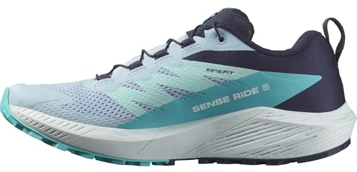 Salomon SENSE RIDE 5, Zapatos de senderismo para Mujer, Cashmere Blue Carbon Peacock Blue, 36 EU