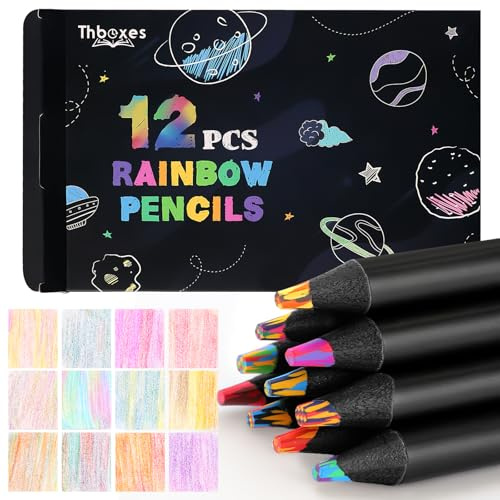 12 Rainbow Colouring Pencils for Stocking Fillers Kids, Arts and Crafts for Kids Ages 7-12, Party Bag Fillers for Children Birthday Presents, Art Supplies for Girls, Creative Gift for Children Adults
