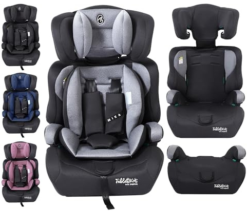 FableKids Kinderautositz | 3-Punkt-Sicherheitsgurt | Autokindersitz ab 15 M. | Autositz für Kinder 76-150 cm | Kindersitz einstellbare Kopfstütze | ECE R129/03 | Verstellbar 44,5x41x68-75cm | Grau