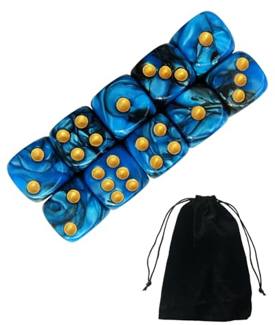 JUKOTA 10 Stücke Würfel,16mm D6 Würfel aus Acryl,Blau-Schwarz Spielwürfel mit Samtbeutel für Brettspiele,Rollenspiele,Tabletop-Spiele,Matheunterricht