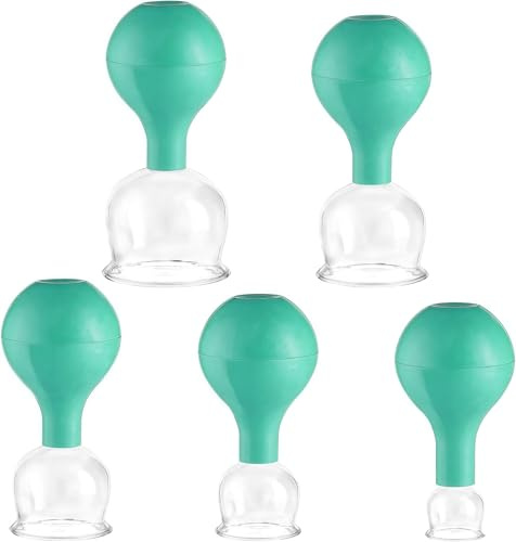 5 Pezzi Coppette Coppettazione Massaggio, Realizzato in Vetro e Silicone di Alta Qualità, Massaggio Viso. Massaggiatore Muscolare, Per Uso Domestico, può Essere Utilizzato su Schiena e Viso(Verde)