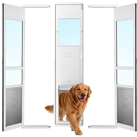 VEVOR Dog Door for Sliding Glass Door, 75 7/8 to 80 11/16 Adjustable Height, Aluminum Alloy Frame with Flap and Lock, for Extra Large-Sized Dogs, 180° Swing-Open Sliding Glass Pet Doors