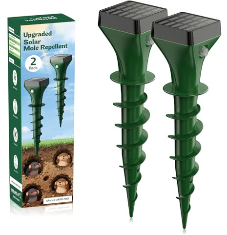 Dufuso Ahuyentador de Topos Solares, 2 Piezas Ahuyentador de Ratones de Animales para la Expulsión de Topos, Ardillas de Tierra, Serpiente, Ratones de, IP65 Resistente al Agua, Verde