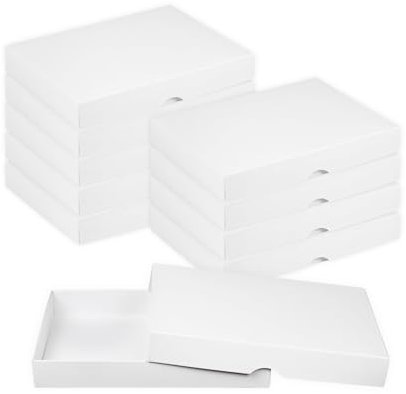 Natürlich verpacken Faltschachtel 13,6 x 18,6 x 2,5 cm, Weiß, mit Deckel, Chromokarton - 10er Set