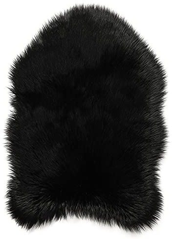 Teppich Wölkchen Lammfell Kunst-Fell-Teppich | Hochflor Deko Schaffell als Flauschiger Bett-Vorleger oder Läufer für Schlafzimmer, Wohnzimmer oder Kinderzimmer | Schwarz - 80x120cm