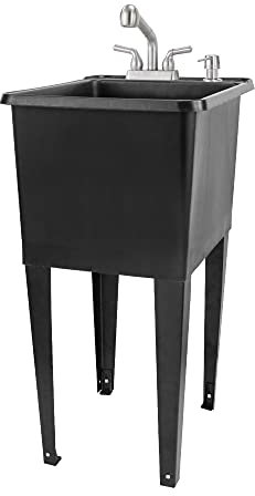 JS Jackson Supplies Évier utilitaire gain de place avec robinet extractible, distributeur de savon, baignoire noire (inoxydable)