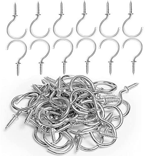 xiaozhenjida 30 Pieces Screw-in Ceiling Hooks Carbon Steel Electroplated Anti-rust Screw Multifunctional Hook Holders For Living Room Kitchen Garden Light Clothes (1 inch Silver)