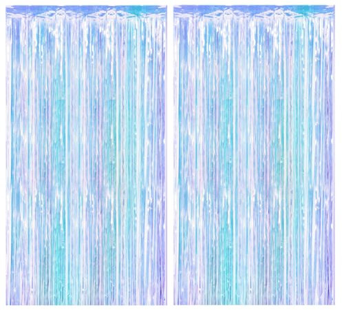 Lametta Vorhänge Irisierende Glitzer, 2 Stück Metallische Glitzervorhang Fringe 1m x 2m, Glitzer Tinsel Curtain,Deko für Weihnachtsbaum Geburtstage Festivals Party ​Kindergeburtstag Party Bühnendekor