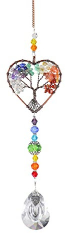 Szetosy - Acchiappasole per finestre colorate a forma di cuore e albero ornamentali in vetro, per decorazione di casa, giardino, auto