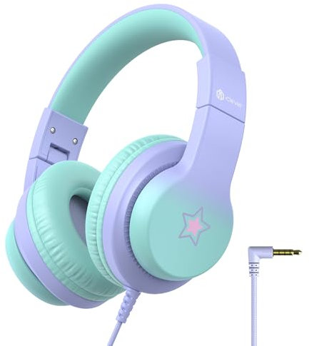 iClever HS19S - Auriculares con Cable Plegable para niños con micrófono, limitador de Volumen 85/94 dB - Shareport - Auriculares estéreo para niños y niñas, Auriculares con Cable con Enchufe