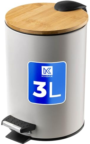 KADAX Pattumiera da bagno, 3 l, pattumiera per cosmetici in 5 colori, piccola pattumiera a pedale rimovibile, secchio con coperchio in bambù, pattumiera per bagno e WC (beige)
